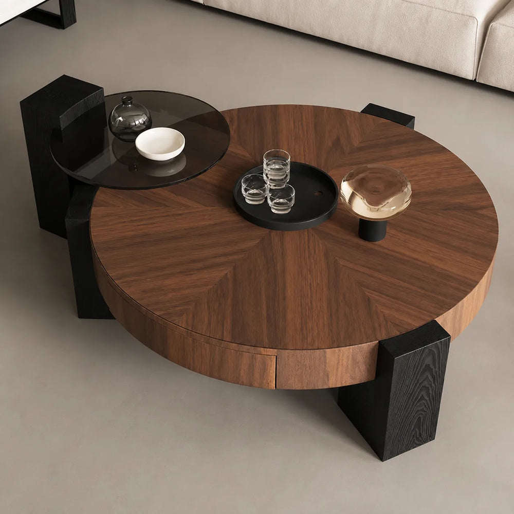 Duo de tables basses Sillage en finition noyer